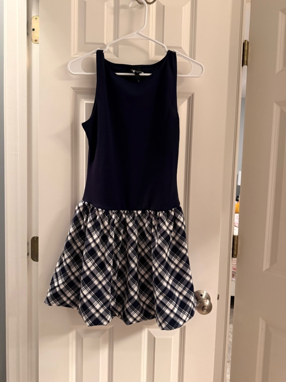 Derek Heart Navy and White Plaid Sleeveless Dress